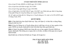Quyết định 35/2010/QĐ-UBND quản lý và khai thác sử dụng Mạng thông tin Lào Cai