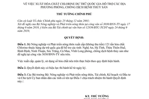 Quyết định 1844/QĐ-TTg  xuất hóa chất chlorine dự trữ quốc gia