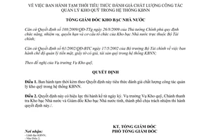 Quyết định 850/QĐ-KBNN 2010 tiêu thức đánh giá chất lượng công tác quản lý kho quỹ Kho bạc Nhà nước