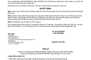 Quyết định 4480/QĐ-BGDĐT năm 2010 Thể lệ cuộc thi Olimpic tiếng Anh