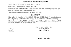 Quyết định 22/2010/QĐ-UBND hủy Quyết định 13/2005/QĐ.UBNDT