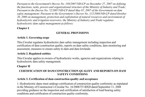 Circular No. 34/2010/TT-BCT regulations on hydroelectric dam safety management