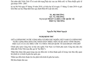 Thông báo hiệu lực Nghị định thư  rà soát tình trạng hiệu lực