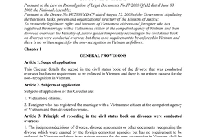 Circular No. 16/2010/TT-BTP guiding recording in the civil status book