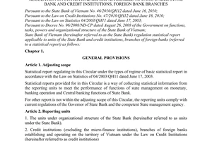 Circular No. 21/2010/TT-NHNN regulation on statistical report applicable to unit