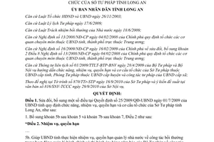 Quyết định 39/2010/QĐ-UBND sửa đổi chức năng nhiệm vụ quyền hạn Sở Tư pháp Long An