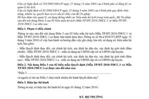 Thông tư 16.a/2010/TT-BTP sửa đổi biểu mẫu hộ tịch