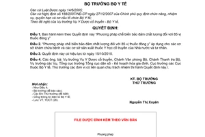 Quyết định 3759/QĐ-BYT Phương pháp chế biến bảo đảm chất lượng