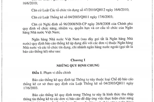 Thông tư 21/2010/TT-NHNN báo cáo thống kê áp dụng các đơn vị thuộc ngân hàng nhà