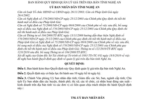 Quyết định 77/2010/QĐ-UBND  quản lý giá trên địa bàn tỉnh Nghệ An