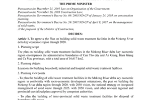 Decision No. 1873/QD-TTg approving the plan on building solid waste treatment