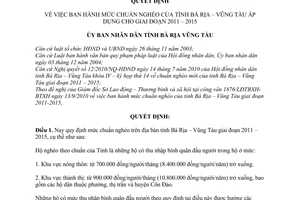 Quyết định 45/2010/QĐ-UBND mức chuẩn nghèo tỉnh Bà Rịa – Vũng Tàu