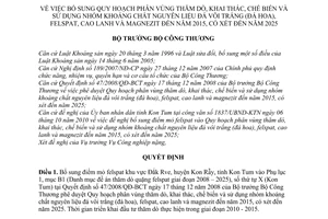 Quyết định 5289/QĐ-BCT bổ sung quy hoạch phân vùng thăm dò, khai thác