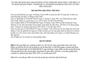 Quyết định 5288/QĐ-BCT bổ sung quy hoạch phân vùng thăm dò, khai thác,