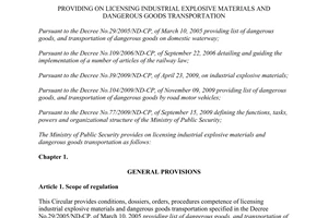 Circular No. 35/2010/TT-BCA providing on licensing industrial explosive material