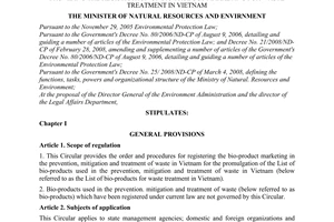 Circular No. 19/2010/TT-BTNMT providing the registration of bio-product