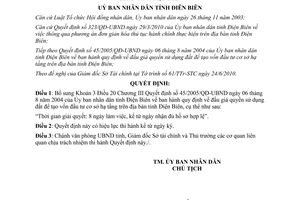 Quyết định 21/2010/QĐ-UBND sửa đổi Quyết định 45/2005/QĐ-UBND Điện Biên