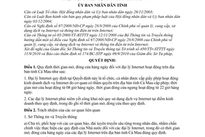 Quyết định 23/2010/QĐ-UBND  thời gian mở, đóng cửa đại lý internet