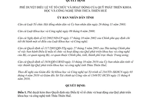 Quyết định 1917/QĐ-UBND duyệt điều lệ tổ chức hoạt động quỹ phát triển khoa học công nghệ Thừa thiên Huế