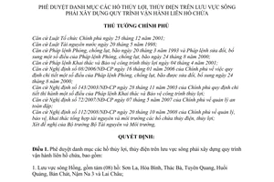 Quyết định 1879/QĐ-TTg phê duyệt danh mục các hồ thủy lợi, thủy điện