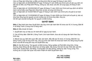 Quyết định 1880/QĐ-TTg  Quy trình vận hành liên hồ chứa các hồ