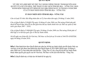 Quyết định 2587/QĐ-UBND năm 2010 sửa đổi thủ tục hành chính Sở Văn hóa Bà Rịa Vũng Tàu