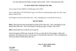 Quyết định 1939/QĐ-UBND 2010 phê duyệt Điều lệ Hội Chăn nuôi Thú y Quảng Trị