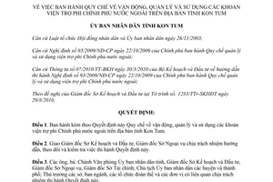 Quyết định 38/2010/QĐ-UBND quản lý sử dụng viện trợ phi chính phủ Kon Tum