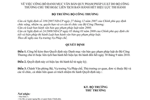 Quyết định 5353/QĐ-BCT công bố Danh mục văn bản quy phạm pháp luật