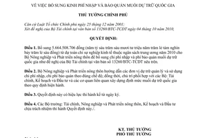 Quyết định 1885/QĐ-TTg bổ sung kinh phí nhập bảo quản muối dự trữ