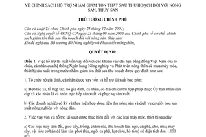 Quyết định 63/2010/QĐ-TTg chính sách hỗ trợ nhằm giảm tổn thất sau thu hoạch