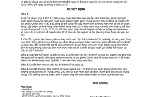 Quyết định 1897/QĐ-TTg  ứng trước vốn dự toán ngân sách nhà nước