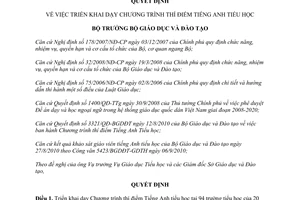 Quyết định 4674/QĐ-BGDĐT triển khai dạy Chương trình thí điểm Tiếng Anh