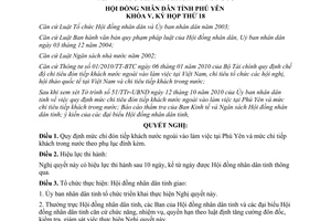 Nghị quyết 159/2010/NQ-HĐND chi tiếp khách nước ngoài khách trong nước Phú Yên