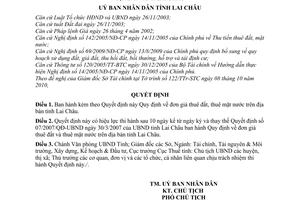 Quyết định 24/2010/QĐ-UBND  đơn giá thuê đất mặt nước