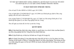 Quyết định 24/2010/QĐ-UBND chức năng nhiệm vụ Ban Quản lý Khu công nghiệp Sóc Trăng
