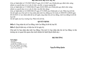 Quyết định 926/QĐ-BXD công nhận thị xã Cao Bằng, tỉnh Cao Bằng