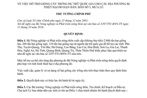 Quyết định 1907/QĐ-TTg hỗ trợ giống cây trồng dự trữ quốc gia cho địa phương