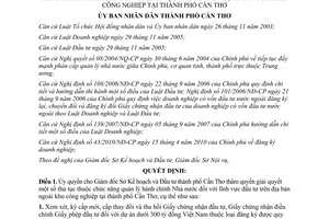 Quyết định 2876/QĐ-UBND 2010 ủy quyền giải quyết thủ tục lĩnh vực đầu tư Cần Thơ