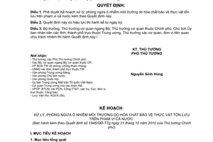 Quyết định 1946/QĐ-TTg  phê duyệt Kế hoạch xử lý, phòng ngừa ô nhiễm môi