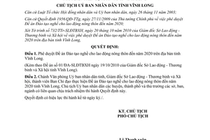 Quyết định 2265/QĐ-UBND năm 2010 Đào tạo nghề lao động nông thôn Vĩnh Long
