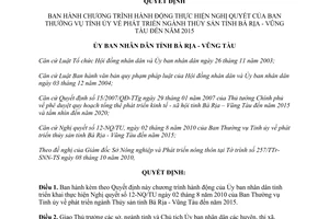 Quyết định 50/2010/QĐ-UBND phát triển ngành thủy sản Bà Rịa Vũng Tàu đến 2015