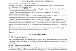 Circuar No. 20/2010/TT-BTNMT additionally providing for land use right or house