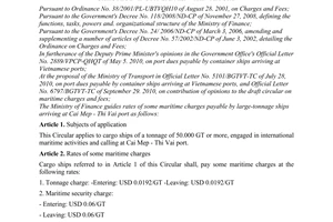 Circuar No. 164/2010/TT-BTC guiding rates of some maritime charges payable