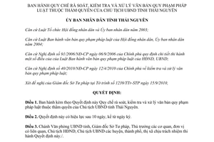 Quyết định 34/2010/QĐ-UBND rà soát kiểm tra xử lý văn bản pháp luật Thái Nguyên