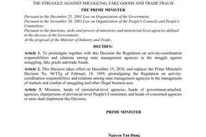 Decision No. 65/2010/QD-TTg promulgating the regulation on activity-coordination