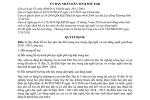 Quyết định 3355/2010/QĐ-UBND hỗ trợ học phí học trung cấp cao đẳng nghề