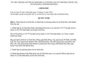 Nghị quyết 41/NQ-CP thành lập thị xã Ninh Hòa phường thuộc thị xã Ninh Hòa