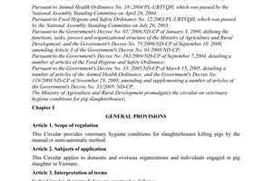 Circular No. 60/2010/TT-BNNPTNT on veterinary hygiene conditions for pig slaught