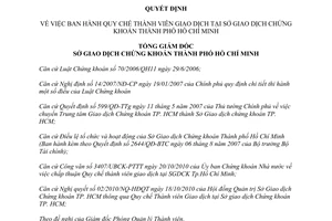 Quyết định 98/2010/QĐ-SGDHCM vQuy chế thành viên giao dịch tại Sở Giao dịch Chứng khoán Hồ Chí Minh